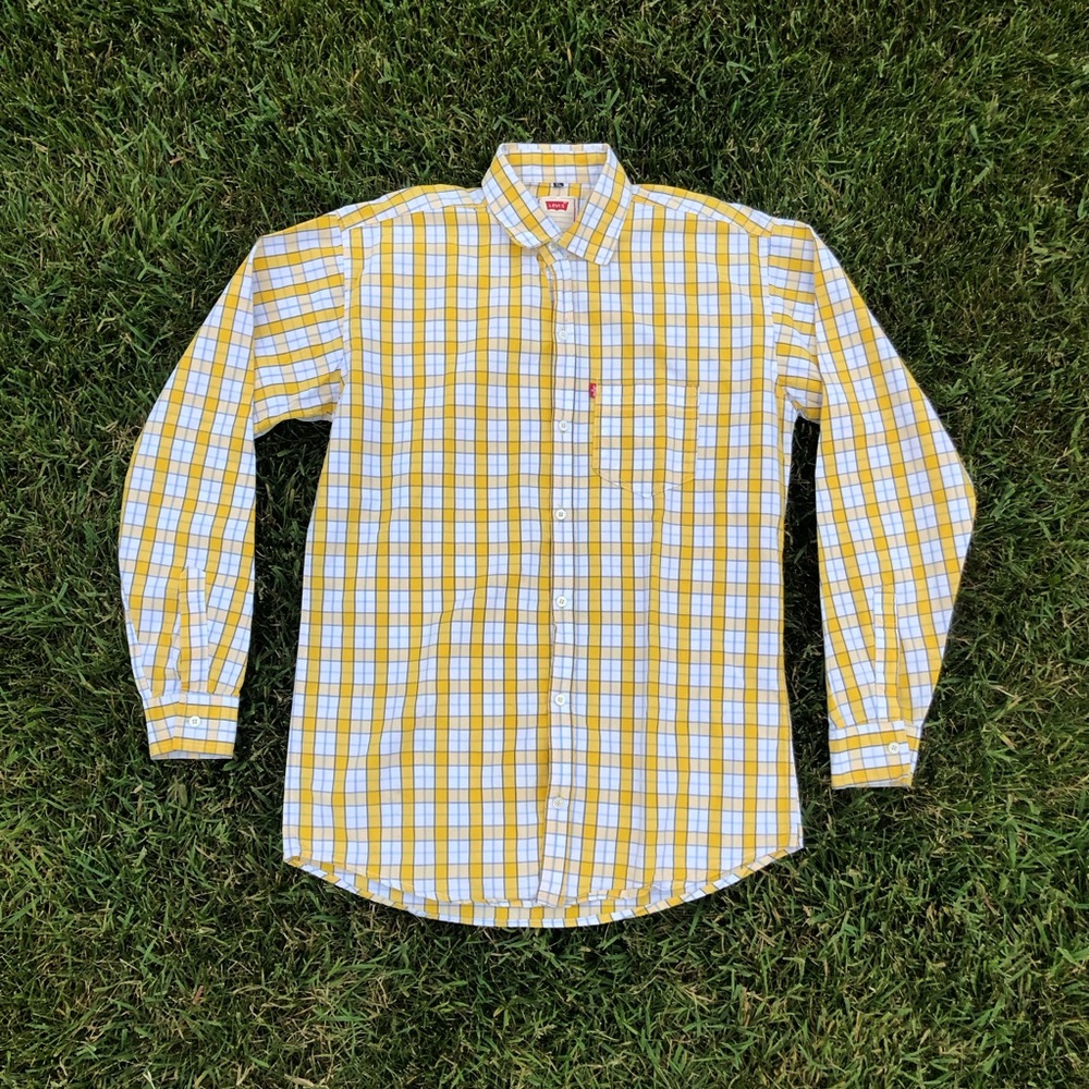 Levi's Yellow and White Plaid Dress Shirt